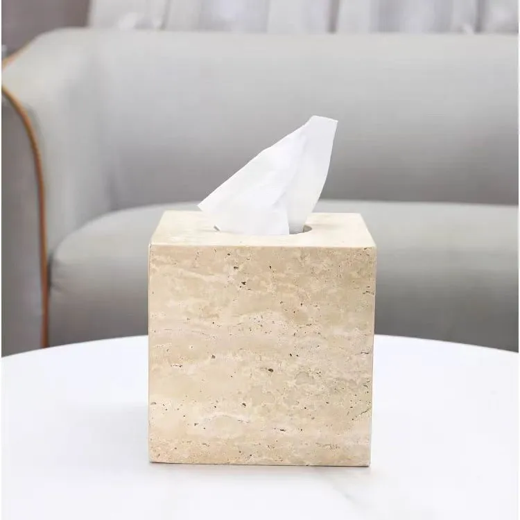 Modern simple natural yellow travertine square tissue box living room dining table hotel homestay desktop decoration