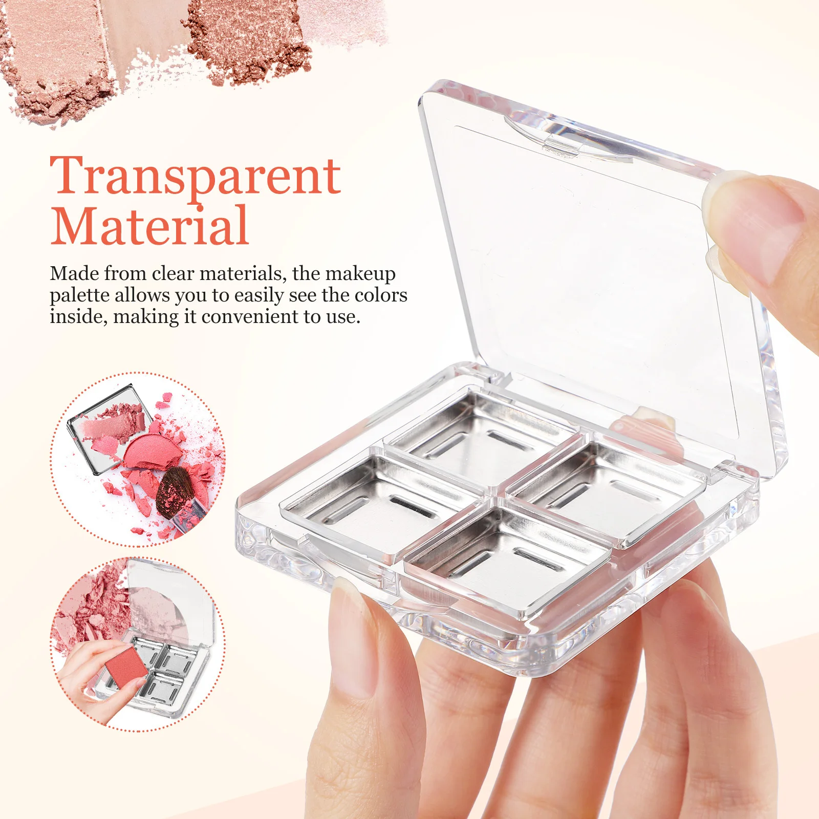 6 قطع من لوحة ظلال العيون الفارغة بتصميم شبكي شفاف لتنظيم المكياج، حقيبة تخزين للمسحوق السائب مع هيكل قوي #5