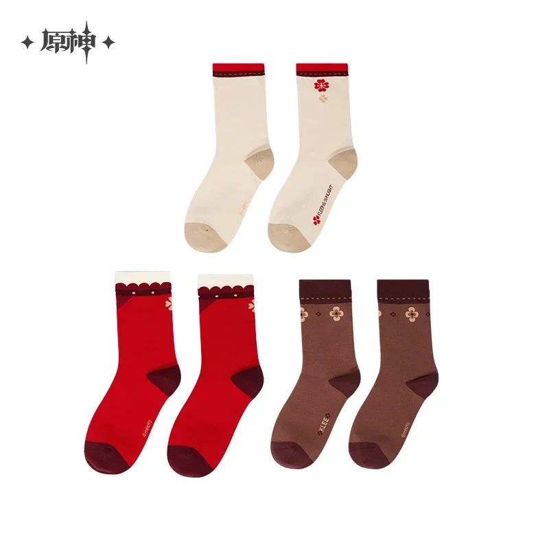 Genshin Christmas Mid Tube Socks Three Pairs Set Inspired By Cartoon Theme Cozy Soft Cotton Warm Gift Choice For Winter Holiday