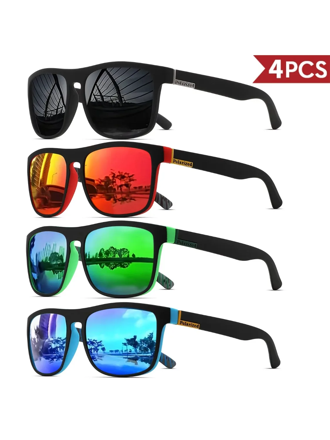 AliExpress 1-4PCS Men Classical Square Polarized Sports Sunglasses Lightweight PC Frame UV400 for Driving Fishing Cycling Unisex Durability