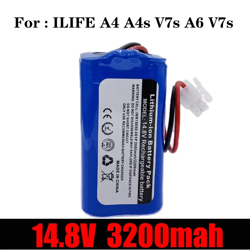 VAK Li ion Rechargeable Battery For ILIFE A4 A4s V7s A6 V7s Plus Robot Vacuum Cleaner iLife100%/New 14.8V 2600mah 3200mAh