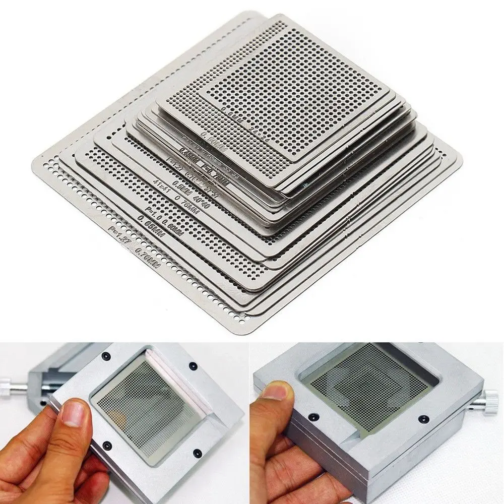 

27Pcs/set Reball Reballing Rework Net Stencil Directly Heat Set Kit Silver Steel Quickly For Reballing The IC Brand New