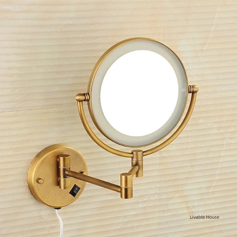 Golden Makeup Mirror 8 Inch Led Bathroom Mirror Light Folding Makeup Magnify Mirror 3 X Magnification 2-face Bath Mirrors