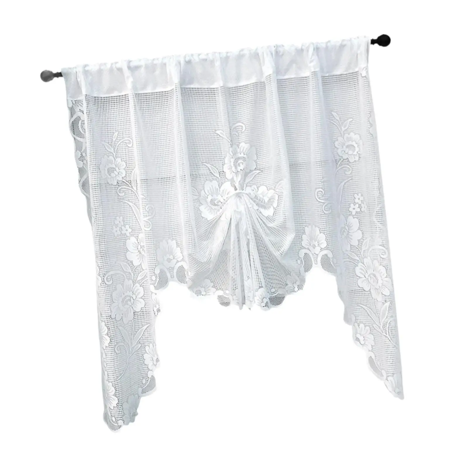 Short Swag Curtain Floral Embroidered Polyester Valance Rod Pocket for Balcony Small Window Home Decor
