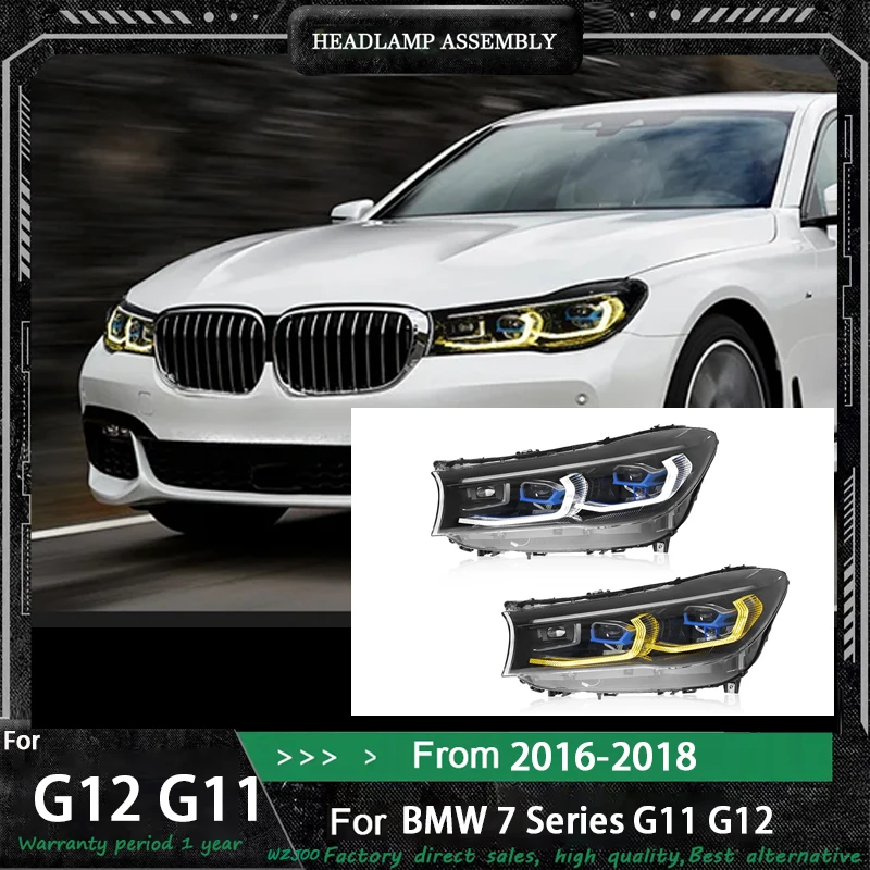 

ront Lamp For BMW 7 Series G11 G12 Head Lights 2016-2018 With Upgrading Dual-Color (Yellow And White) LED Projector Headlight