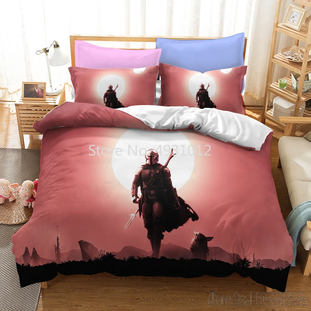

2026 Anime 3D Printed Warrior Mandalorian Child Bedding Set Baby Duvet Cover Sets Bedclothes Twin Single King Kids Adult Gift