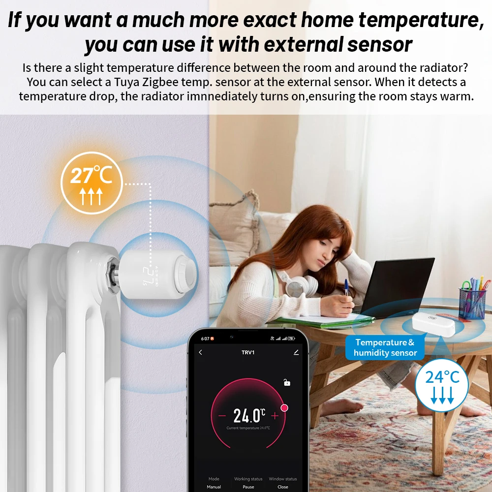 Tuya ZigBee Smart Home Radiator Actuator Thermostat, TRV Thermostatic Valve Temperature Controller Smart Life Alexa Google Home