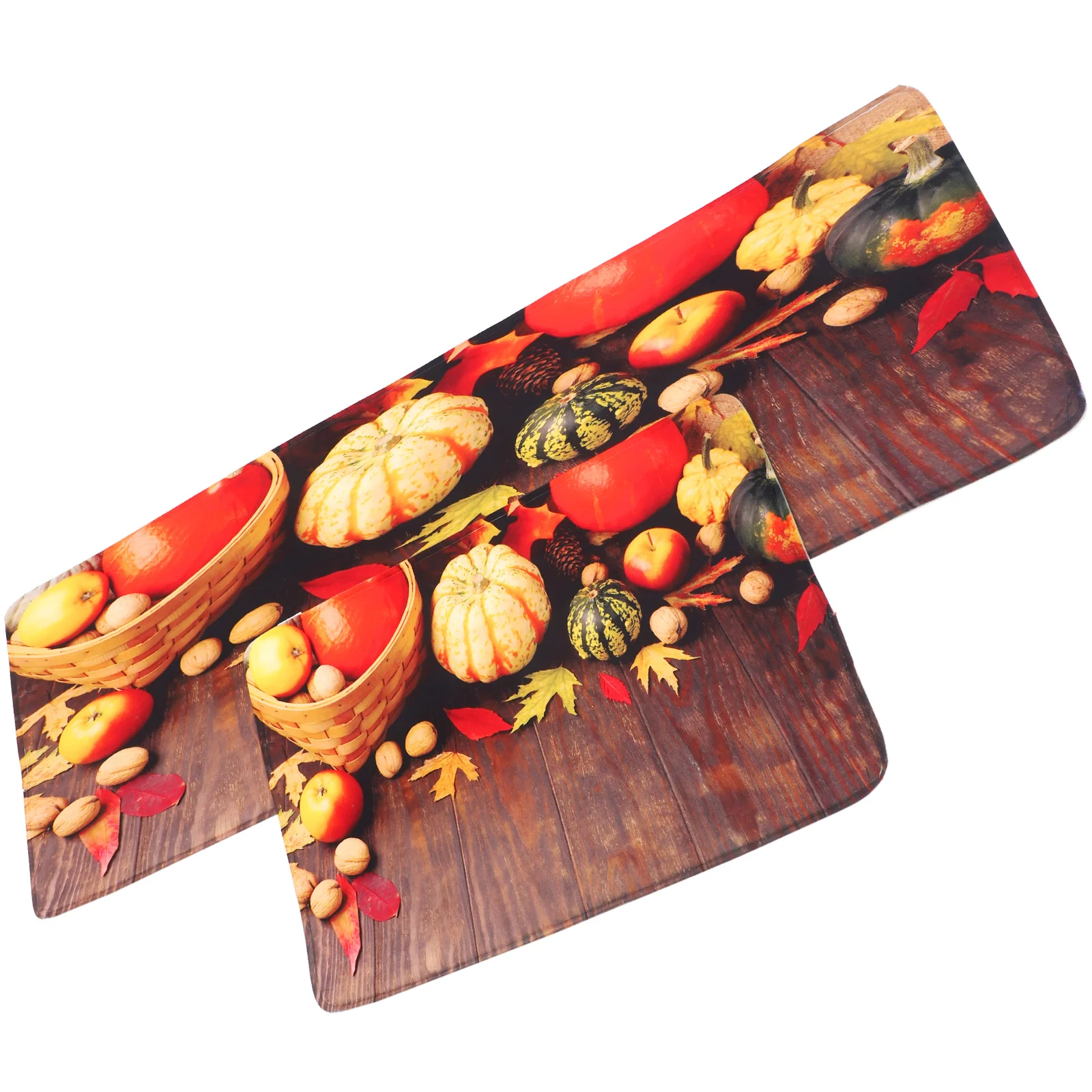 

2Pcs Non-Slip Thanksgiving Floor Mat Pumpkin Maple Leaf Printed Kitchen Rug Polyester Absorbent Wear-Resistant Home Cushion