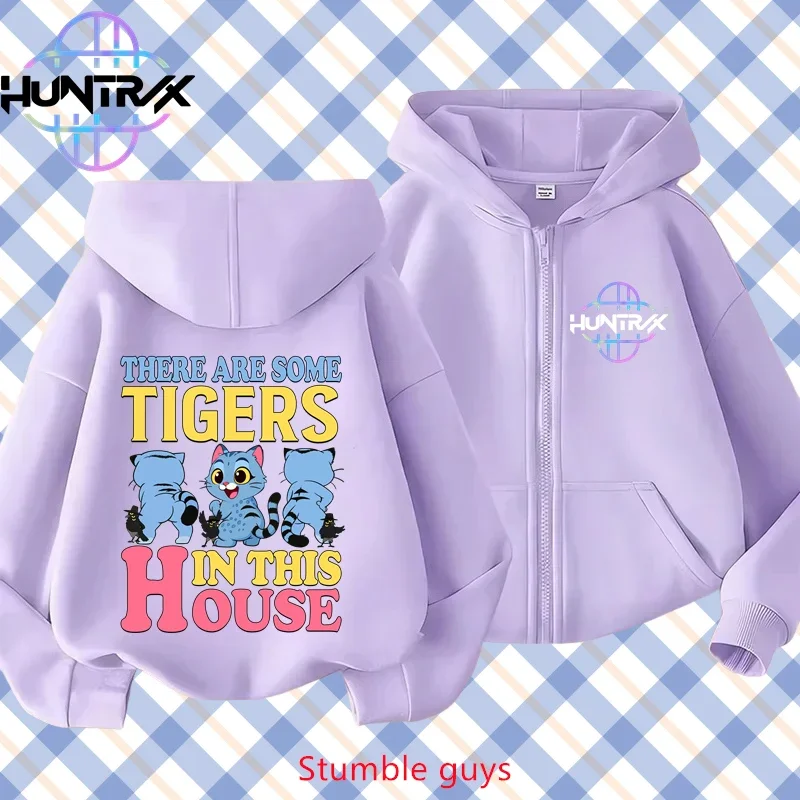 

Kpop Demon Hunters 2026 New Kids Purple Zip Hoodie Spring Autumn Durable Soft Boys Girls Park Play