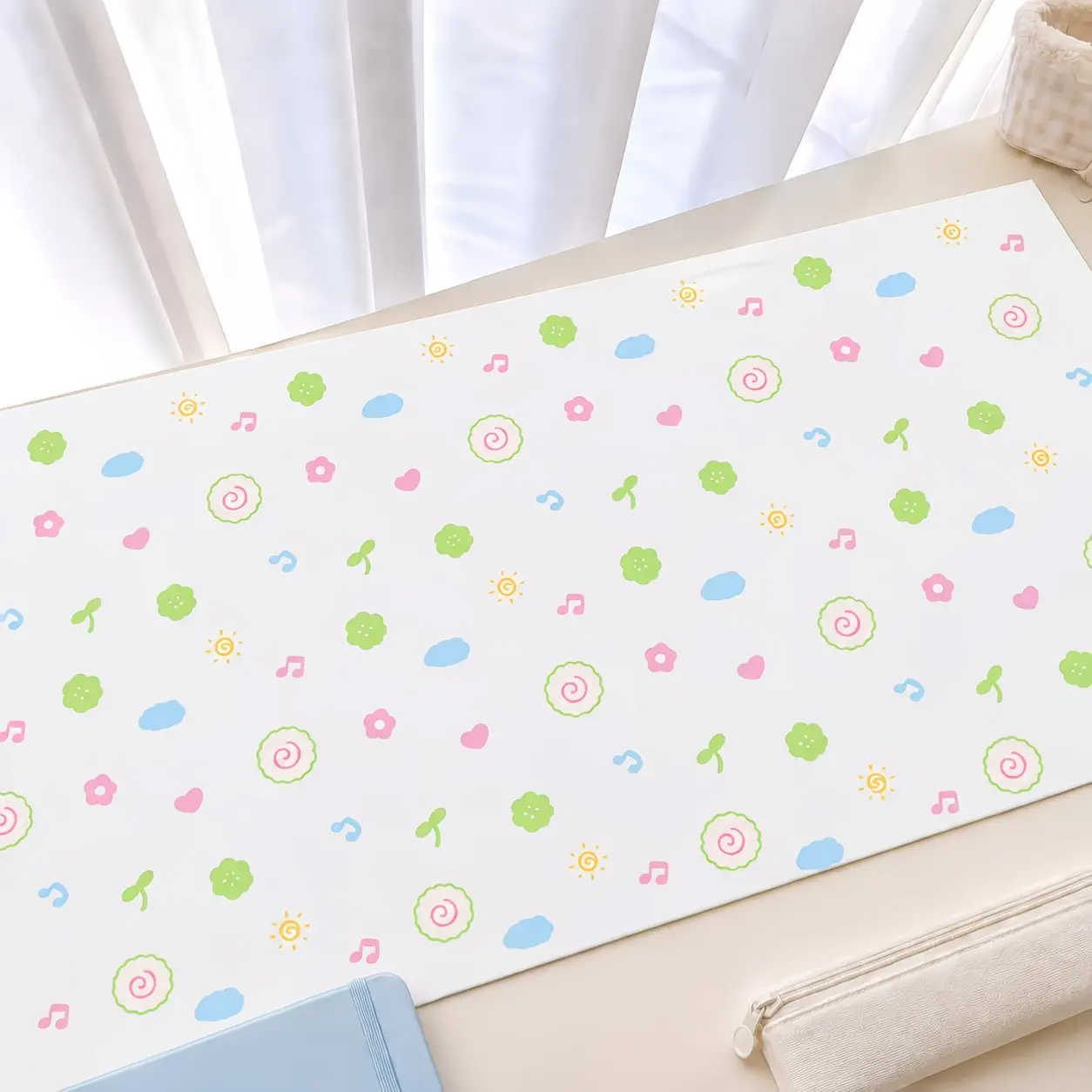 Cream Korean Ins Cartoon Leaf Clover PU Leather Mouse Pad Aesthetic Desk Mat Waterproof Non-slip For Office Gaming PC Laptop Pad