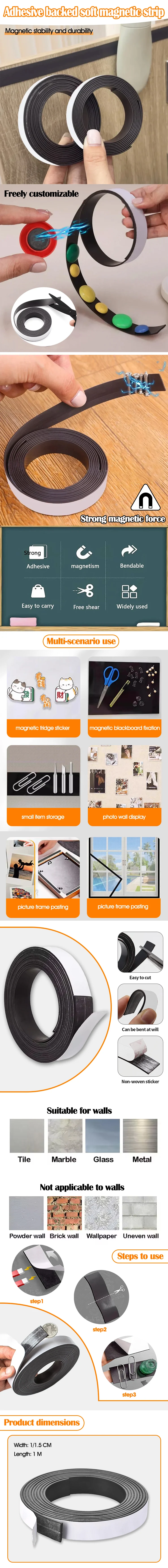 10 m starker, selbstklebender Magnetbandstreifen – flexibler Gummimagnet für Kühlschrank, DIY-Fotoposter, Büro und Heimgebrauch – Detail 1