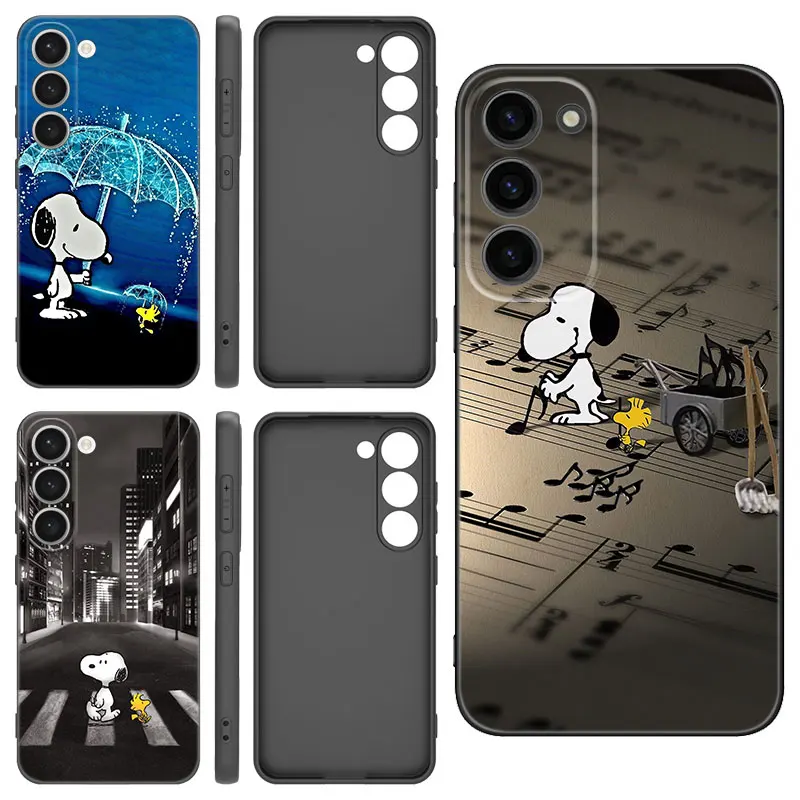 Funny S-Snoopy Black Silicone Phone Case For Samsung Galaxy S20 S21 S23 S24 FE S22 Ultra S8 S9 S10 Plus