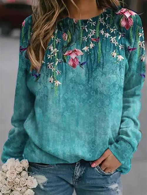 Retro Pattern Floral 3D Print Sweatshirts Women Casual Long Sleeve Hoodies Raglan Sleeves Pullovers Harajuku Top Female Clothing