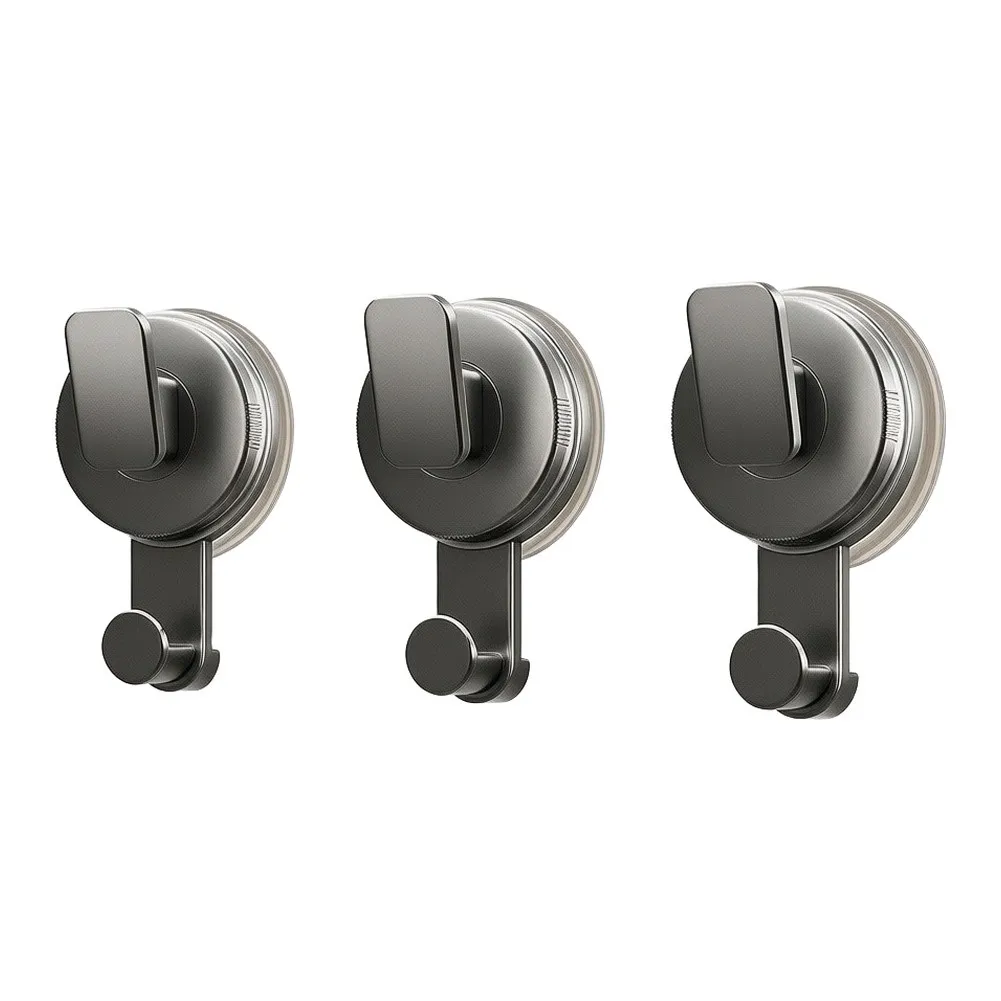 3-Piece Suction Cup Hook Set for Bathroom Kitchen Walls Doors No Drill Required Strong ABS Hooks for gunmetal Gray