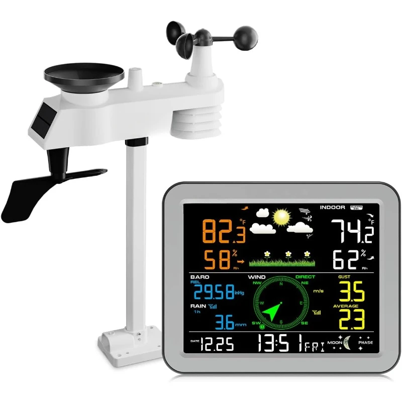 （Windows OS）  Wireless Weather Station with Outdoor Sensor,Weather Forecast, Rain Gauge,PC Export Data Software