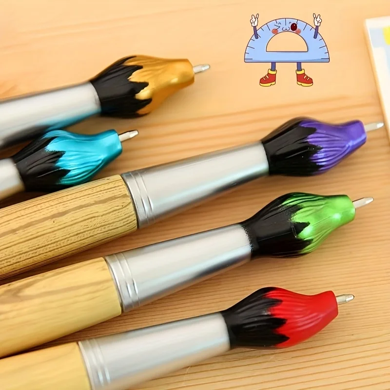 5Pcs Creative Ballpoint Pens Oil Painting Texture Imitation Wood Look Brush Shape Signature Pen Daily Writing Campus Stationery
