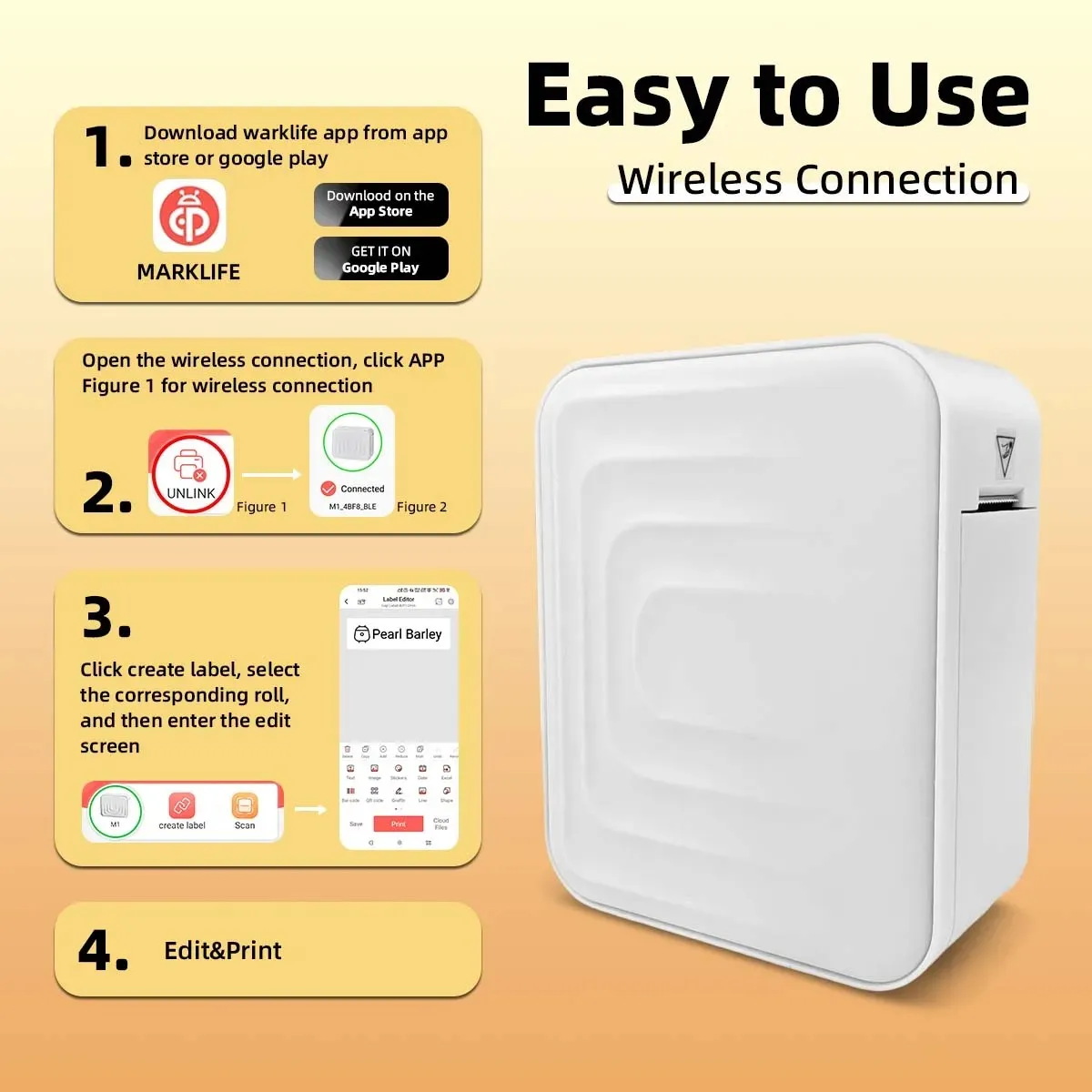 Marklife M1 Printer Termal Portabel Mini Tanpa Tinta Printer Pembuat Label Berperekat untuk Mesin Pelabelan Labeller Stiker