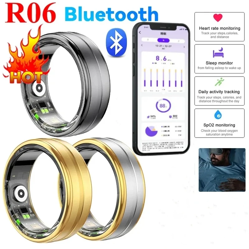 2024 R06 5ATM Waterproof Smart Ring For Men Women Heart Rate Health Monitoring 100+  Sport Modes Fitness Tracking Sport Ring