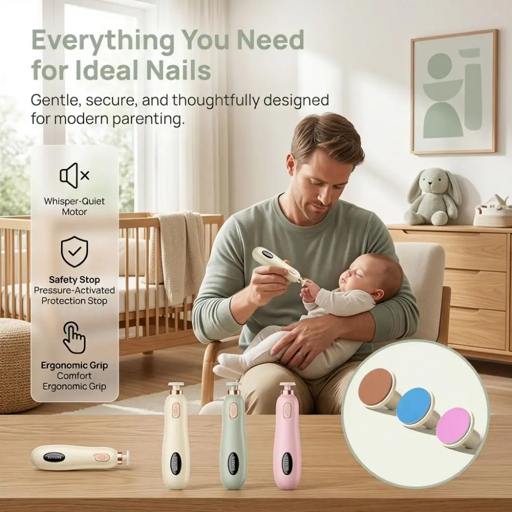 Safety Electric Baby Nail Trimmer Silent Convenient Infant Nail Clippers Portable 4 Grinding Heads Electric Nail Grinder