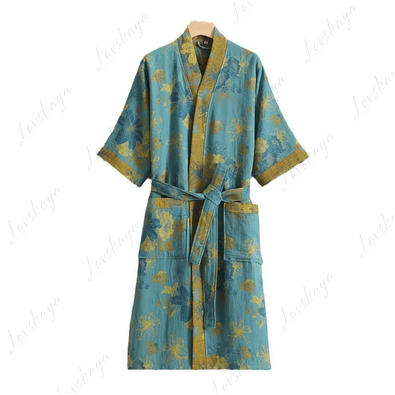 

Весенне-летний двойной марлевый халат, тонкий впитывающий парный удобный мягкий халат для мужчин и женщин