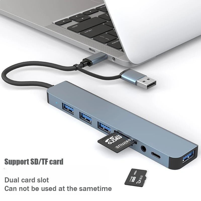 8 في 1 USB نوع C HUB محطة إرساء مع 3.5 مللي متر الصوت مهايئ الرافعة مايكرو SD TF قارئ بطاقات أجهزة الكمبيوتر المحمولة اللوحي الهاتف القرص محول #4