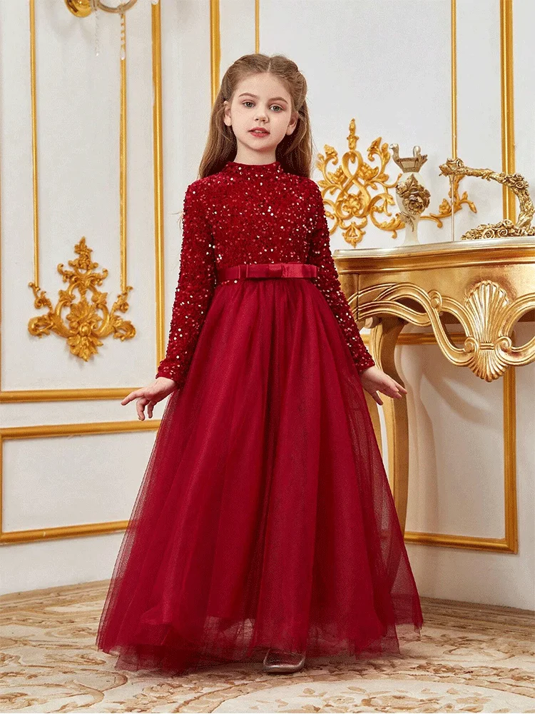 Wedding Flower Girl Shiny Floor-length Evening Dress Girl Banquet Stage Birthday Party Luxury Evening Dress Prom Gown