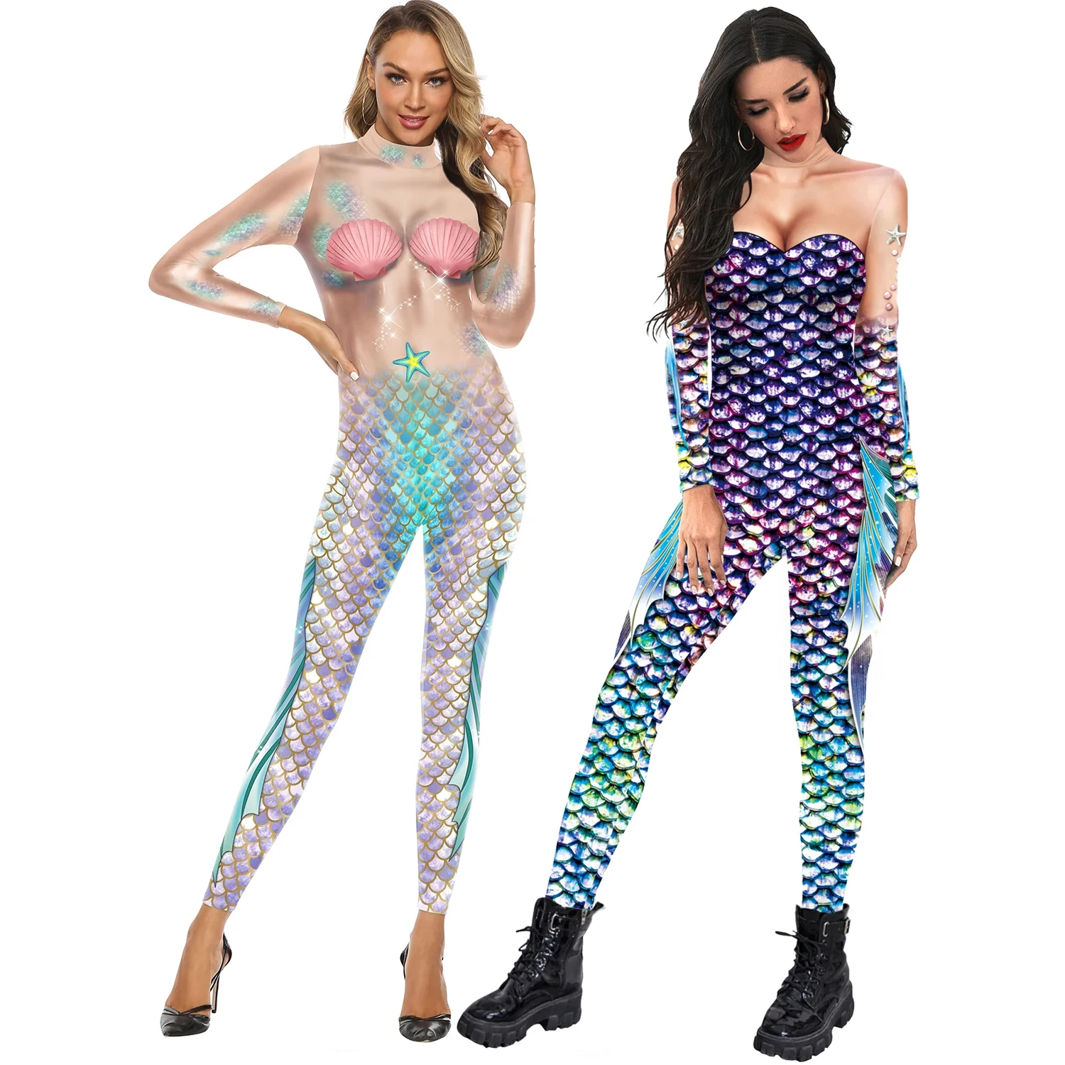 VIP Mermaid ชุดผู้หญิงขนาดพิมพ์คอสเพลย์ Jumpsuits Carnival Party Bodysuit หญิงเต้นรำ Zentai