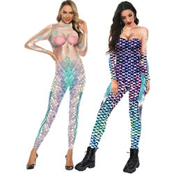 VIP FASHION Mermaid Costumes Women Scale Printed Cosplay Jumpsuits Carnival Party Bodysuit Female Performance Dance Zentai Suit