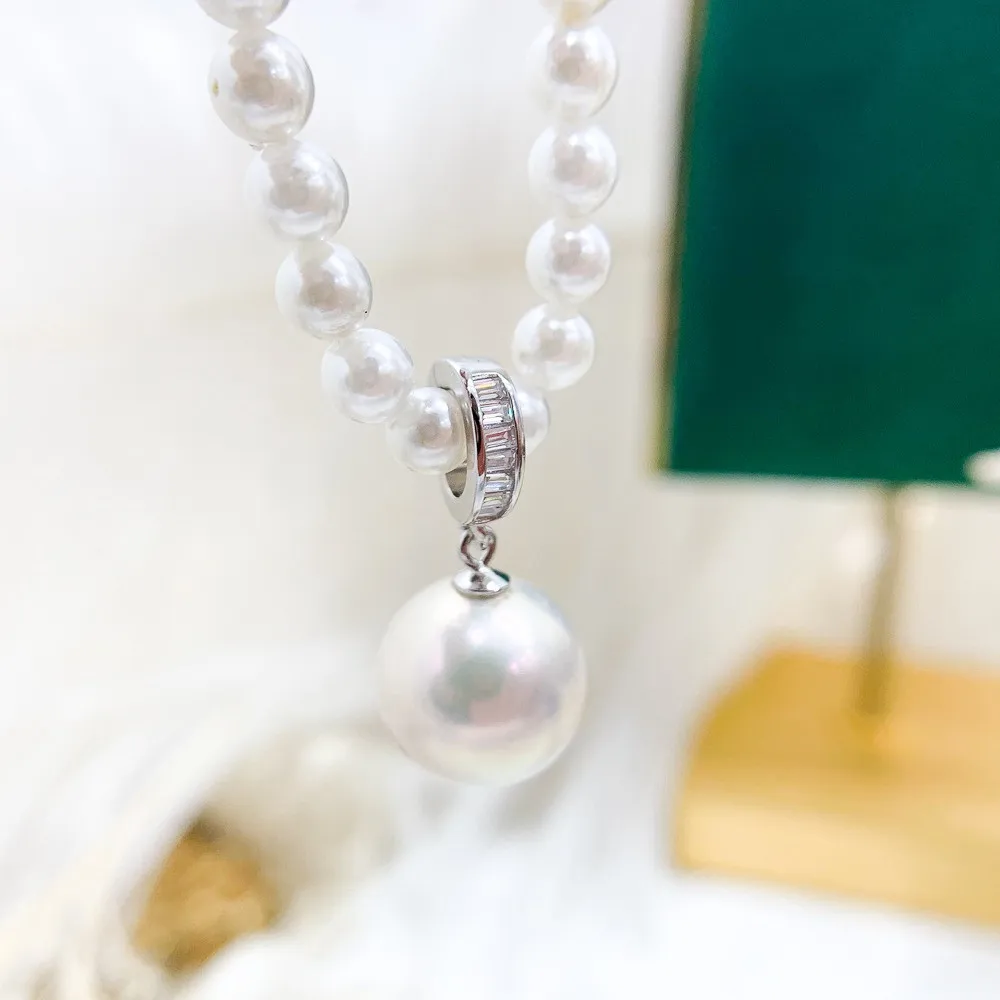 DIY Pearl Accessories S925 Sterling Silver Pendant Clasp Empty Holder Gold Silver Necklace Pendant Fit 10-13mm Round D216