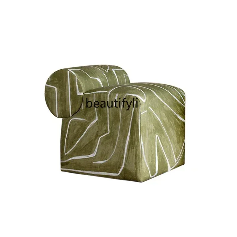 

NewModern Designer Hand-Painted Graffiti Striped Geometric Squares Low Stool Hotel Living Room Bedroom Sofa