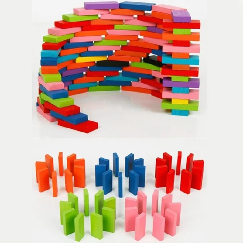 Wooden Domino Color Sort Rainbow Wood Dominoes Building Blocks Jigsaw Games Toys For Children Early Educational Montessori Gifts