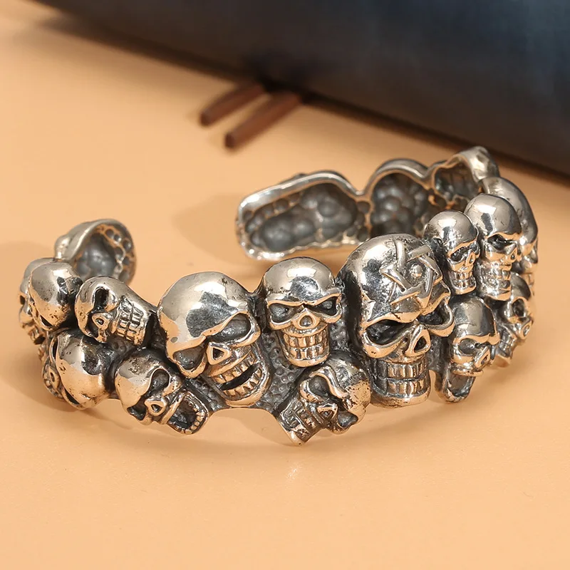 Bracelet men's opening stylish trendy and domineering skull s925 sterling silver bracelet retro exaggerated hip hop jewelry