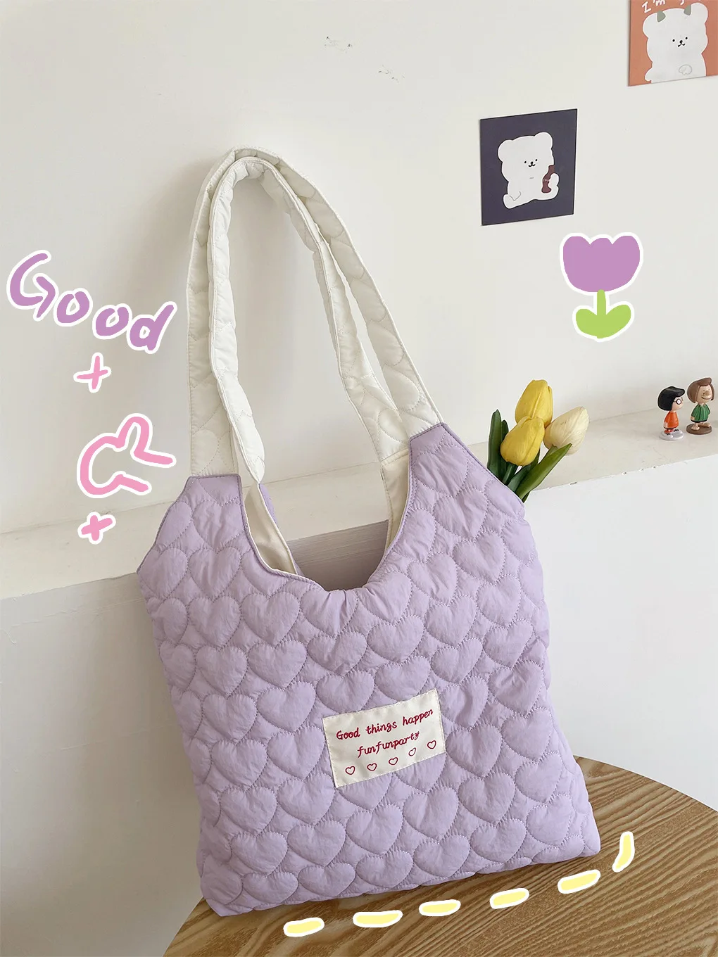 Love Quilting Padded Women\'s Shoulder Bag Contrast Color Female Vest Shopping Bags Large Capacity Girls Book Tote Handbags