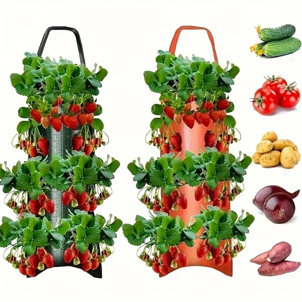 1PC Holes Hanging Strawberry Planting Bag Vertical Garden PE Flower Grow Bag Flower Vegetable Planter Indoor Outdoor Decor ﻿