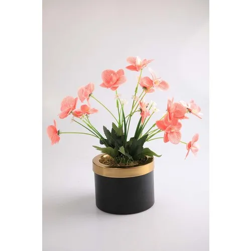 Kibrithane Flower Artificial Flower Metal Flower Pot Mini Pink Fabric Orchid KC00200813