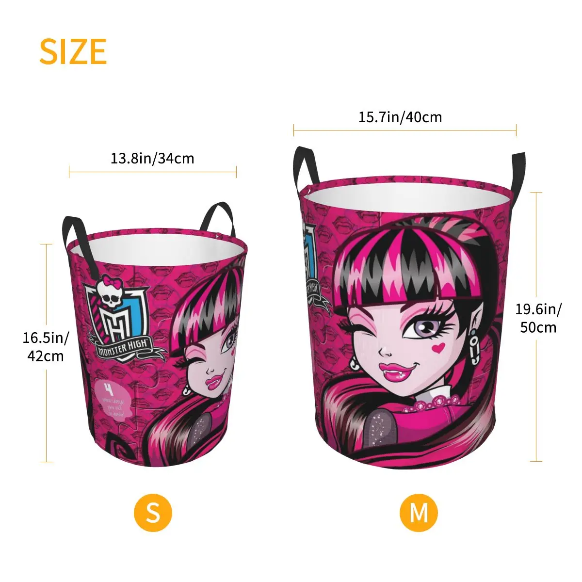 Monstros personalizados alta Anime cesta de lavanderia, dobrável grande capacidade, caixote de armazenamento de roupas, bonecas rosa góticas