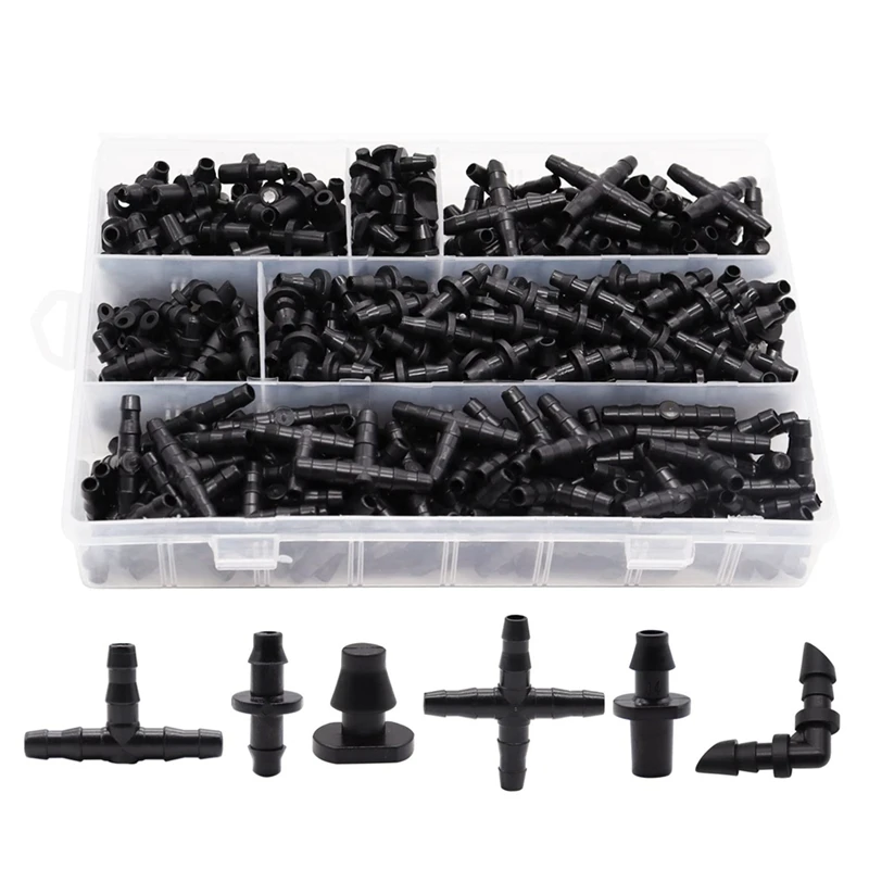 Barbed Connectors Irrigation Fittings 4Mm Drip Irrigation Fittings Black For Vegetable Garden Lawn Flower Pot