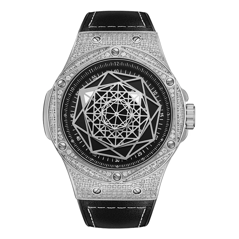 HANBORO Men Automatic Watch 43mm Mechanical Wristwatch Luminous Geometry Hands Hexagonal Bezel Full Crystal Case Miyota Mov