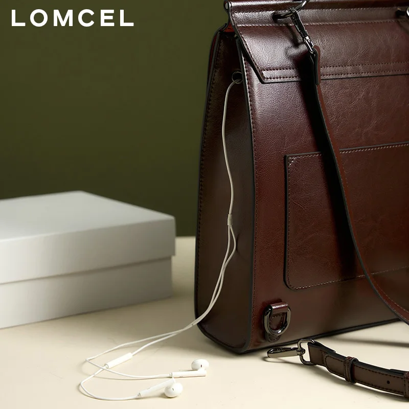 LOMCEL 53 New leather double-shoulder bag - stylish British college-style schoolbag for girls, vintage computer backpack with