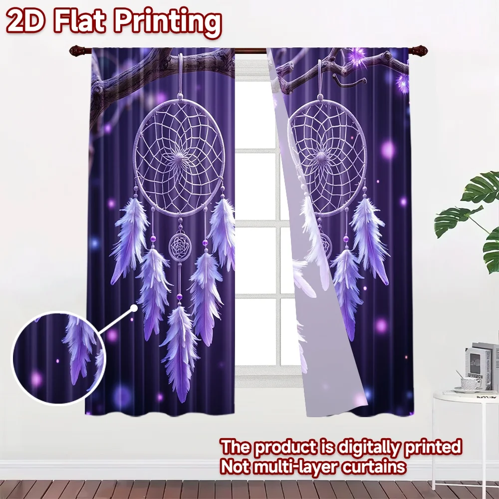 2D flat 2pcs Curtain Retro Country Style Purple Twin Dreamcatchers Durable polyester fiber Party Decorations Use for Holiday