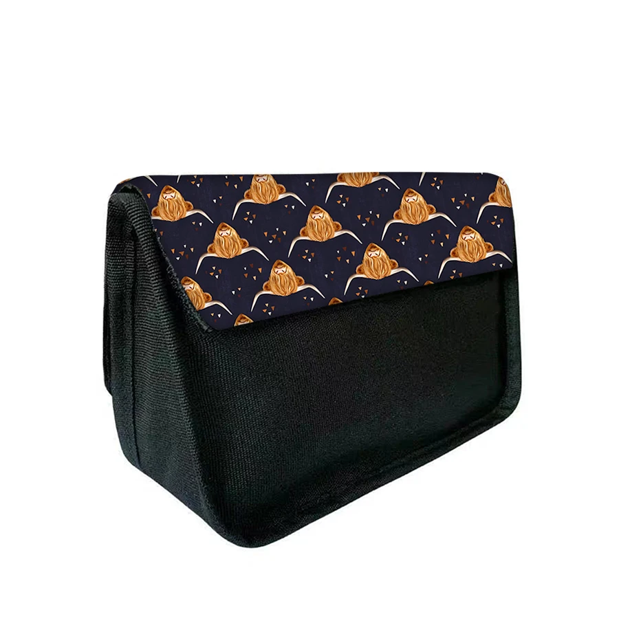 Cowboy Cattle Triangle Double-layer Flip Pen Case For Boy And Girl Best Gift 2D Flat Cartoon School Pencil Case For Children Bag