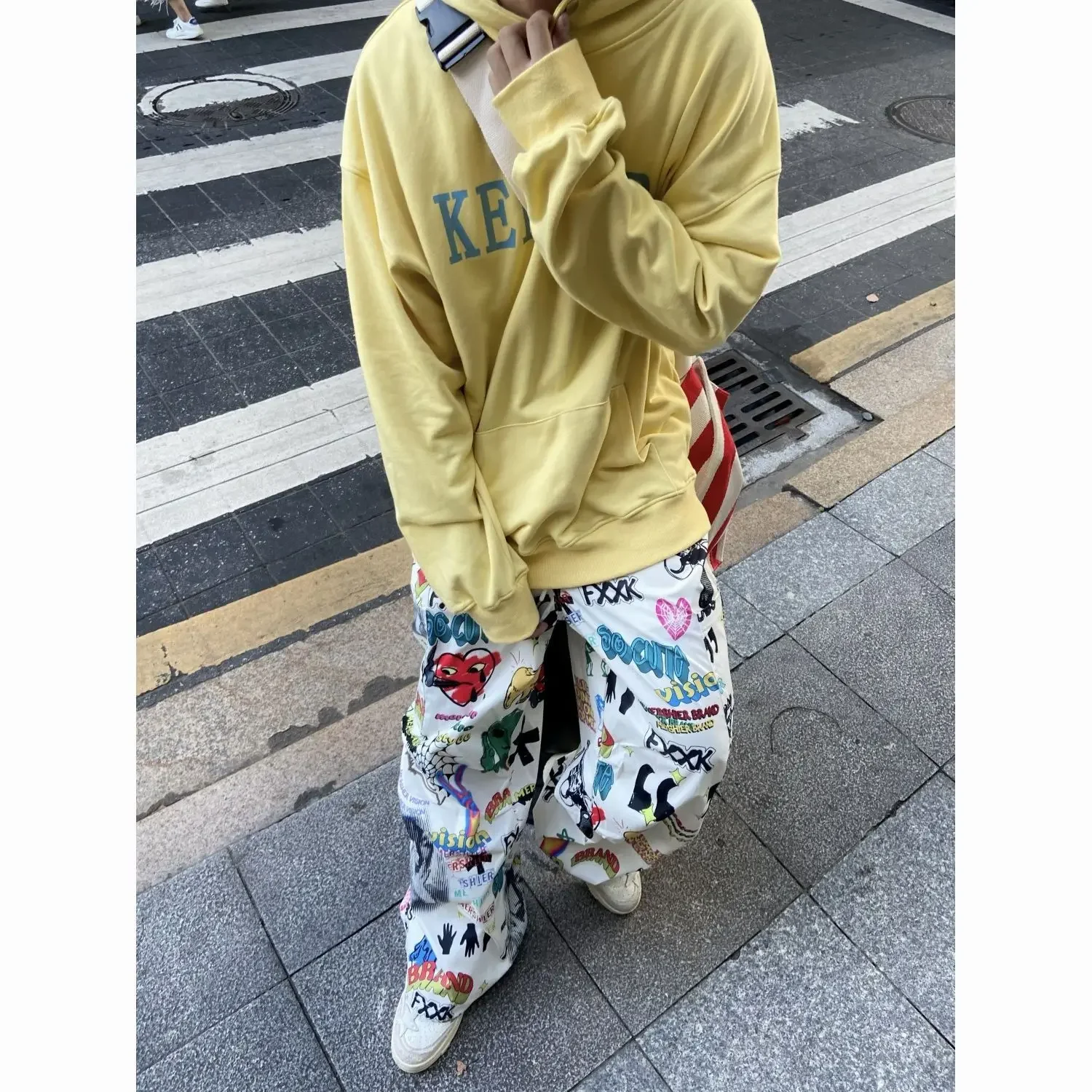 American Retro Graffiti Funny Straight Casual Cargo Pants Hip Hop Teens Men Women Loose Long Trouser Summer Autumn Cartoon Pants