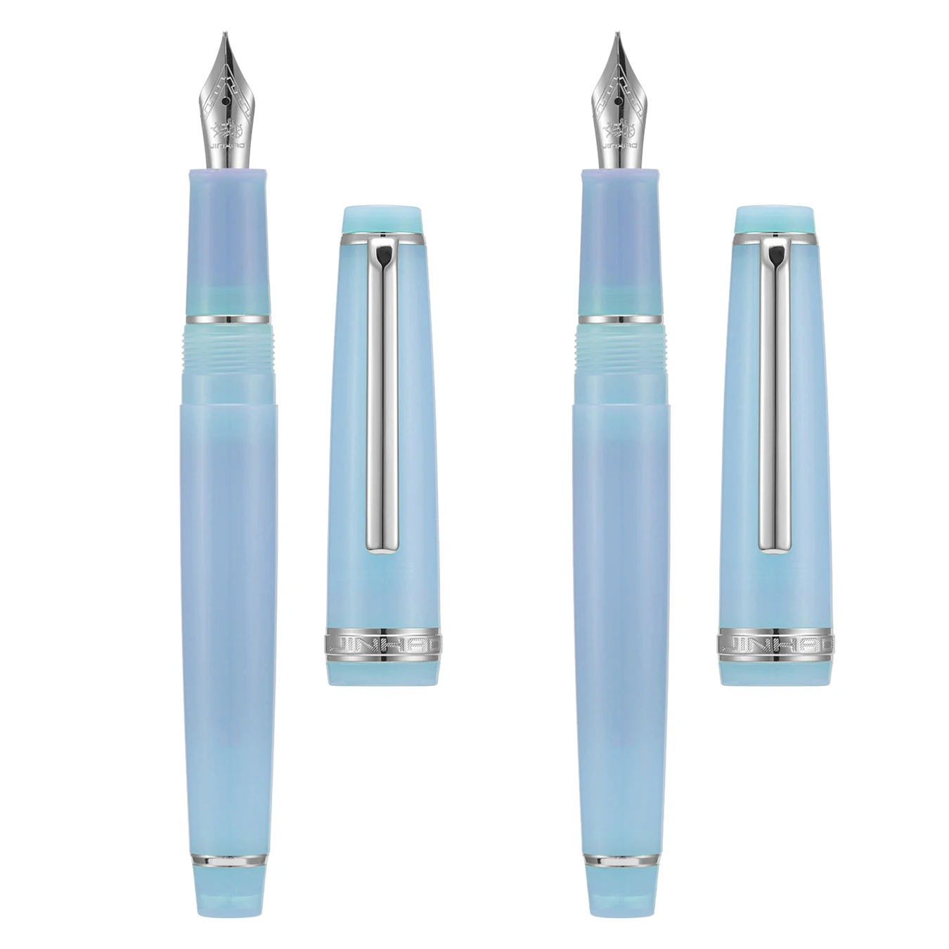 

2 PCS Jinhao 82 Resin Fountain Pen EF& F Nibs Writing Set with Ink Converter, Transparent Light Blue with Silver Clip