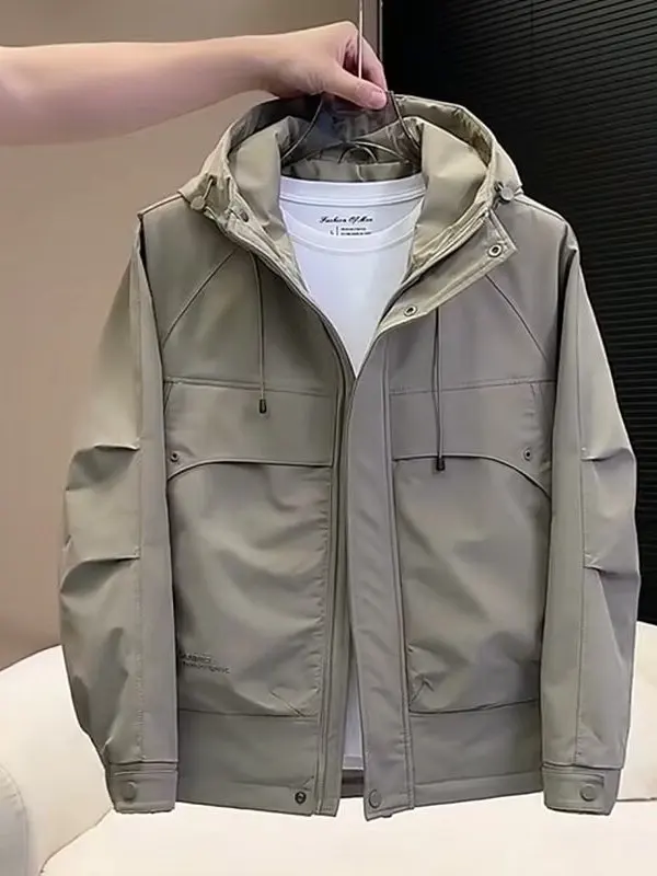 

Новая мужская утепленная повседневная ветрозащитная куртка с капюшоном из полиэстера, на молнии, с длинными рукавами, для работы, 2025 год