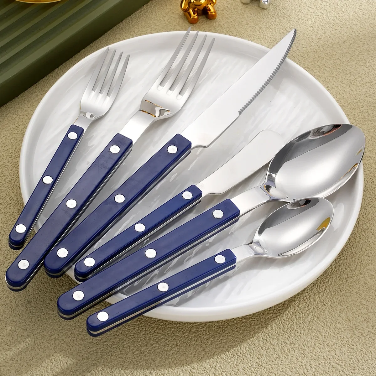 Fashion New Blue Handle 304 Cutlery Set 18/10 Stainless Steel Creativity Gift Flatware Knife Fork Spoon Drop Ship