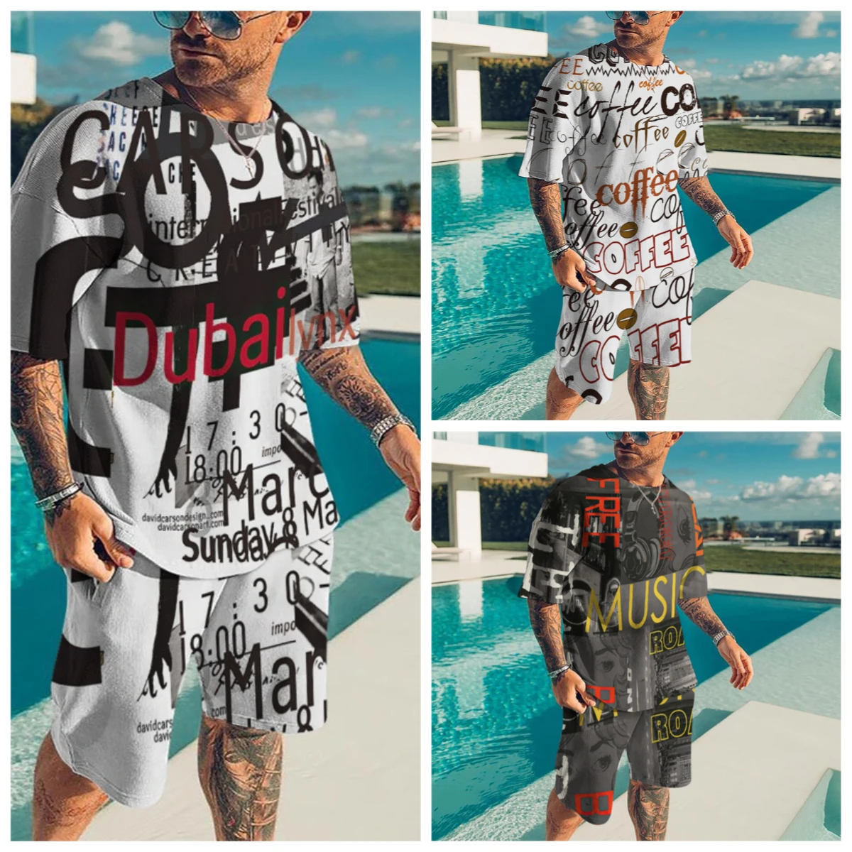 

25-26 Summer Hot-selling Fashion Trend Luxury Suit 3D Printing American Street Breathable Quick-drying T-shirt Shorts Set