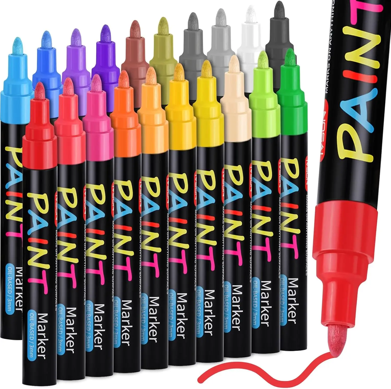 

20-Color Oil-Based Paint Markers, Waterproof & Quick-Dry for Rocks, Wood, Fabric, Glass Crafts