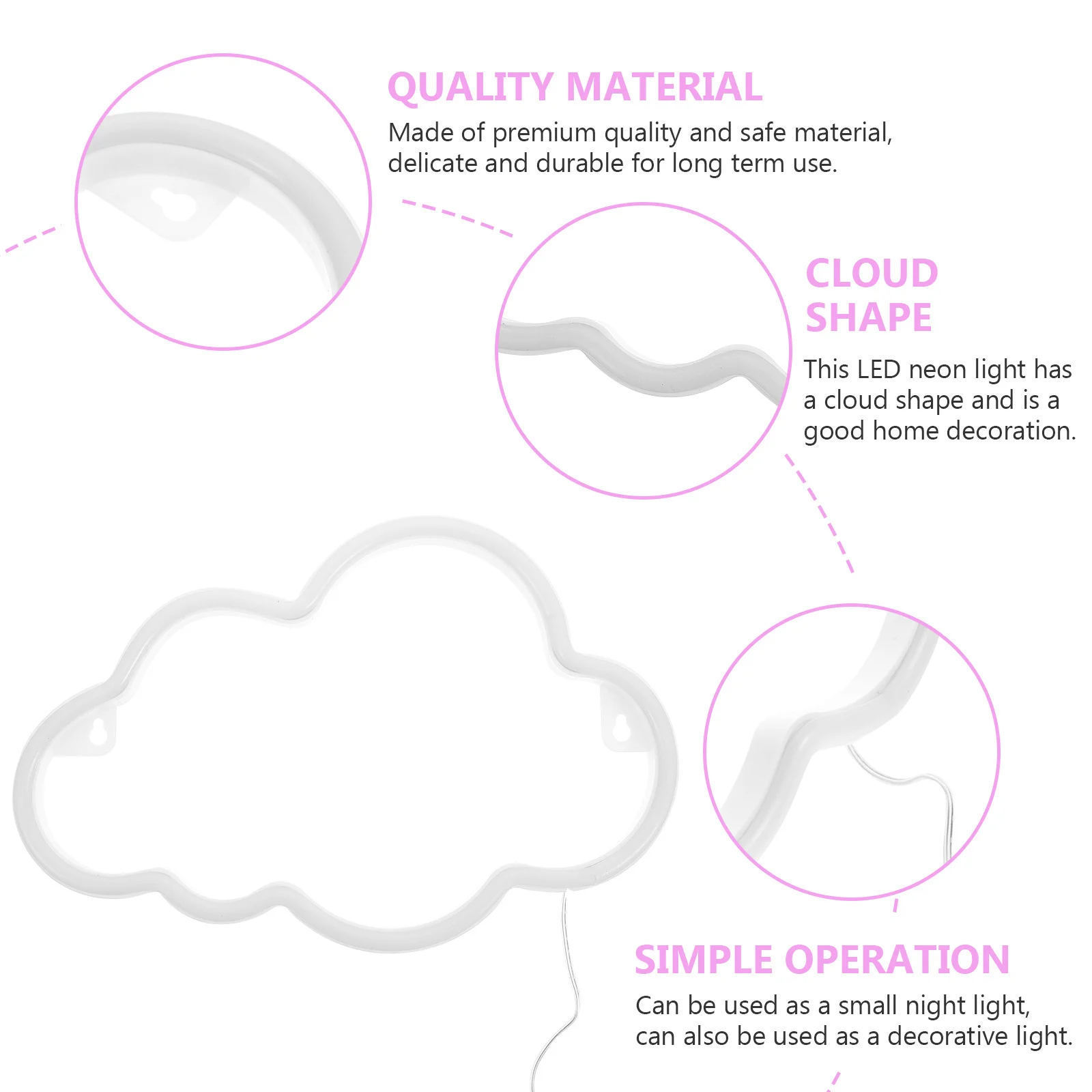 1Set LED Cloud Neon Light USB Dual Use Creative Atmosphere Lamp for Room Wall Hanging Party Festival Decoration