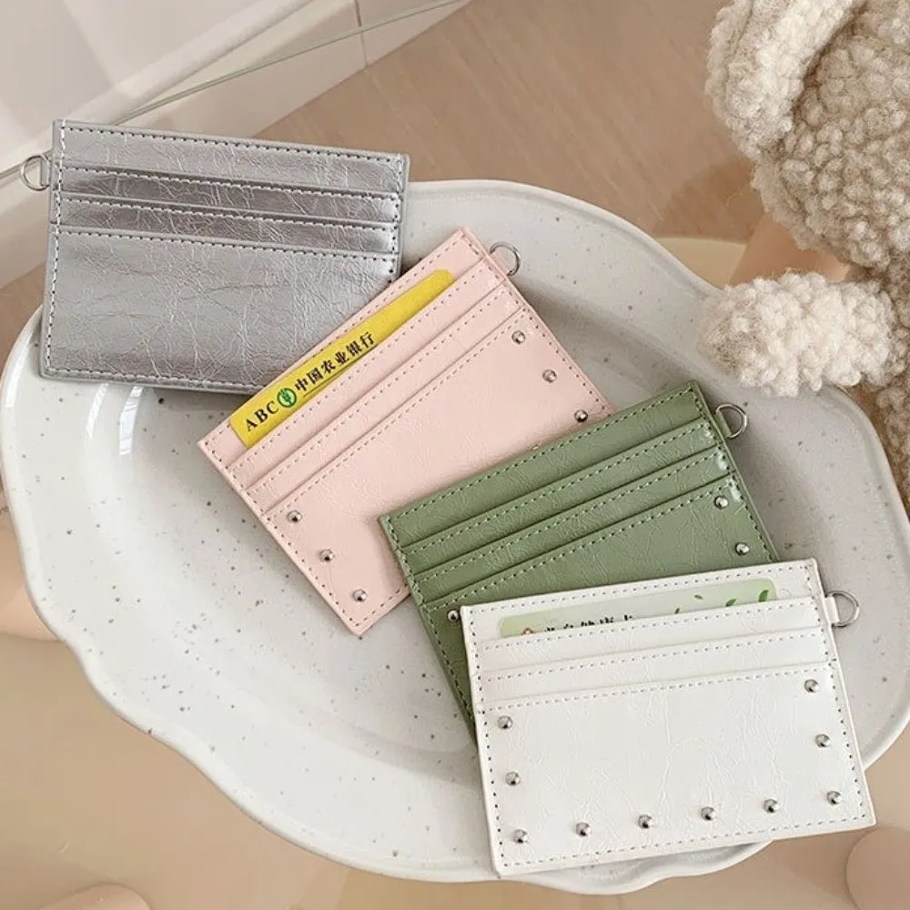 Elegant Ultra Thin Cracked Leather Card Wallet Mini Size Multiple Slots Rivet Card Holder PU Solid Color Coin Purse Travel image 2