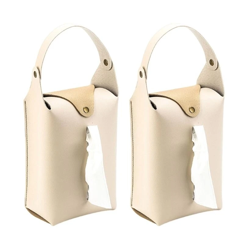

652F 2pcs Colorful PU Leather Tissue Holder Box Hanging Paper Towel Dispenser for Living Room Office and Vehicle Interior